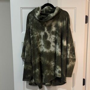 Yana K Tie-Dye Cozy Cowl Neck Pullover Sweater in Olive & Cream
